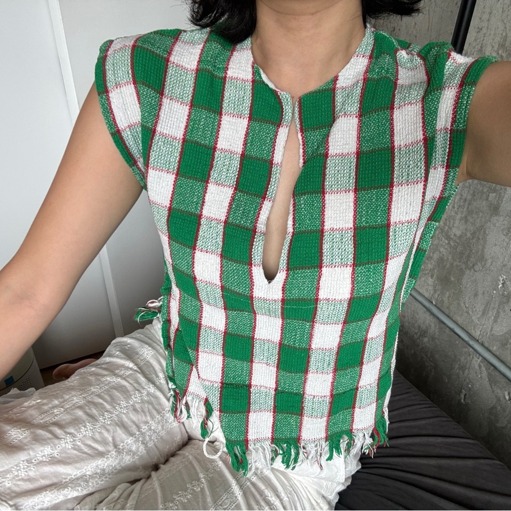 Gimaguas Green and White Plaid Blouse